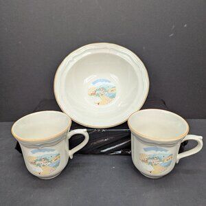 Brick Oven Stoneware Home Sweet Home Pattern Replacement Pieces 1 Bowl 2 Cups